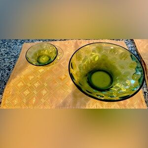 Vintage Hazel Atlas Eldorado Green Glass Chip & Dip Bowls